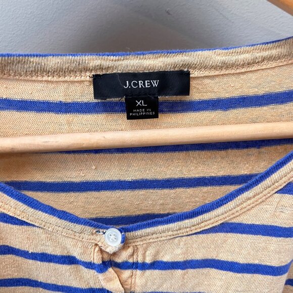 J. Crew 100% Linen blue and yellow striped t-shirt- Size XL - Picture 2 of 6
